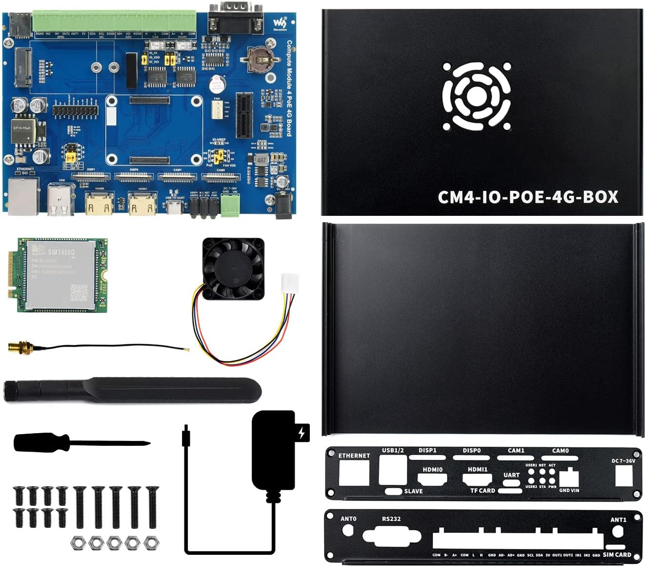 Waveshare Industrial Iot Mini-Computer Based on Raspberry Pi Compute Module 4 (Included) Waveshare CM4 Industrial Iot Board inside Poe 5G/4G Metal Case with Cooling Fan