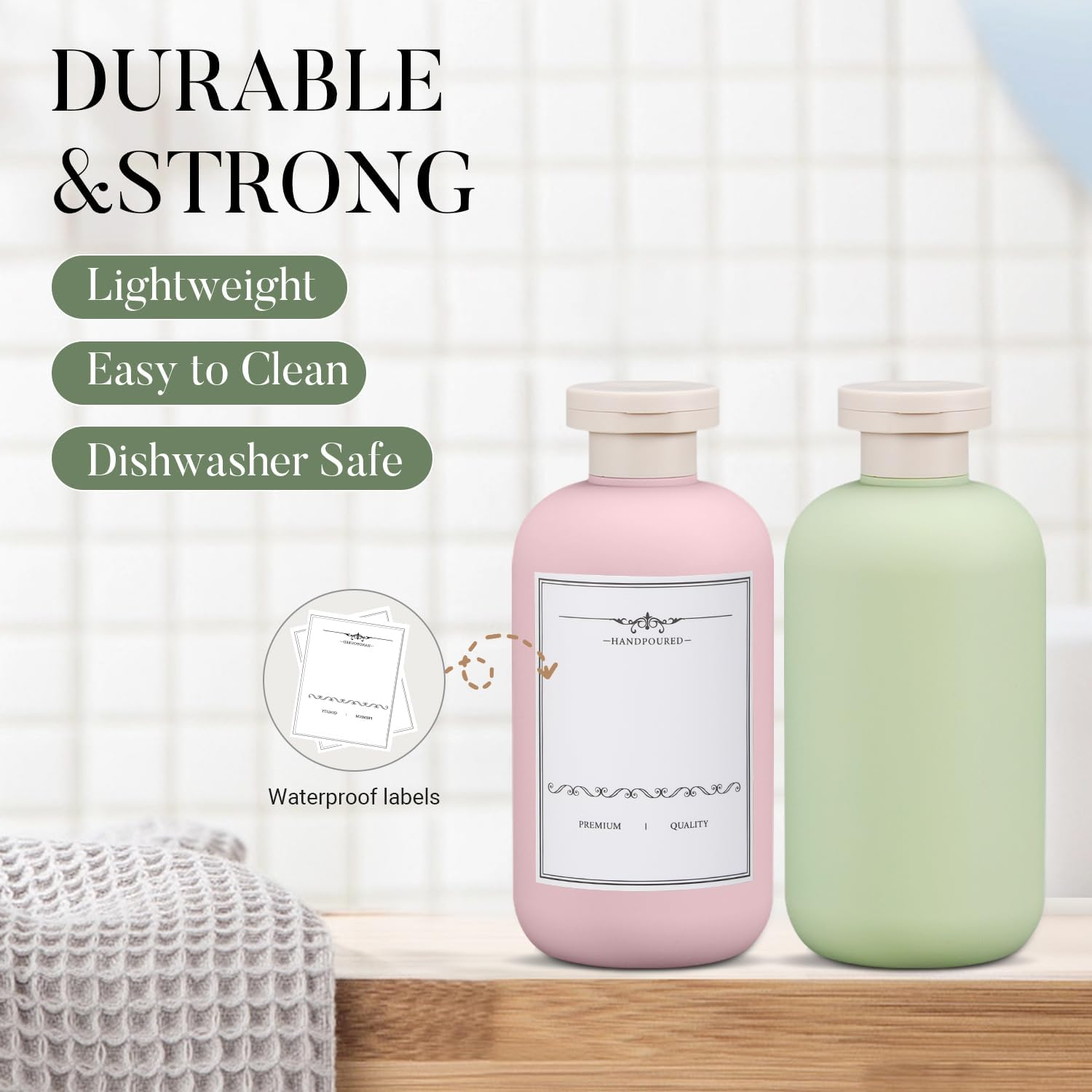 UMETASS Travel Shampoo Bottle, Empty Plastic Squeeze Bottles 10Oz with Flip Cap, Lotion Container for Tavel Size Shampoo and Conditioner image number 2