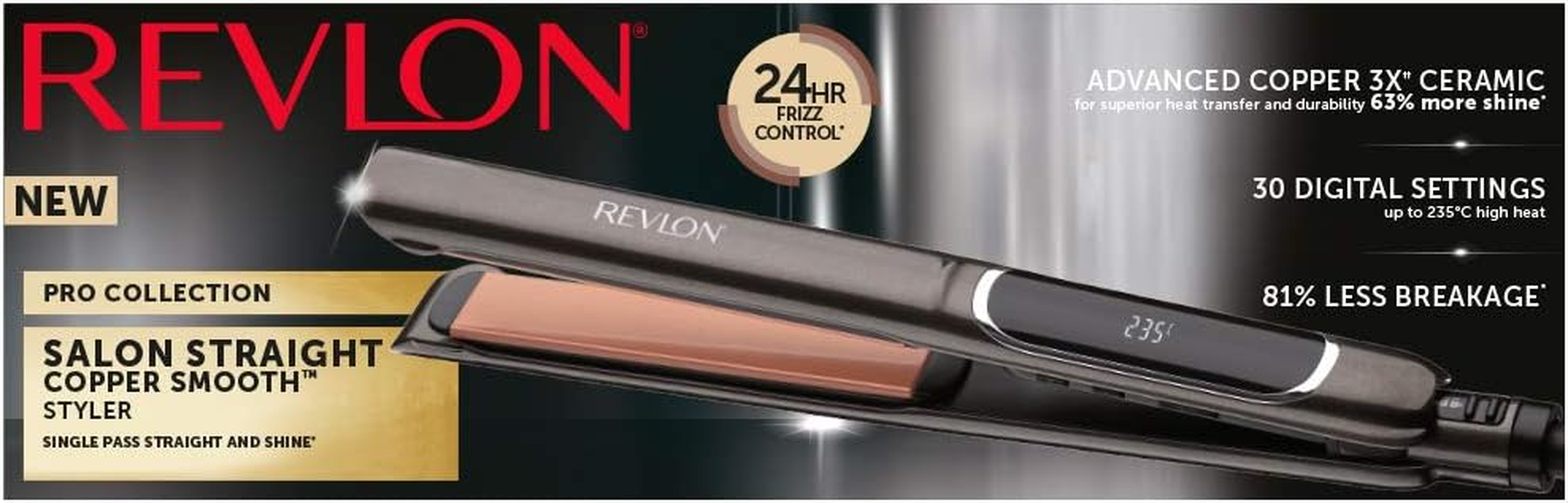 REVLON PROFESSIONAL Pro Collection Salon Straight Extra Long Copper Hair Straightener, 125 Mm, RVST2175E, Black image number 5