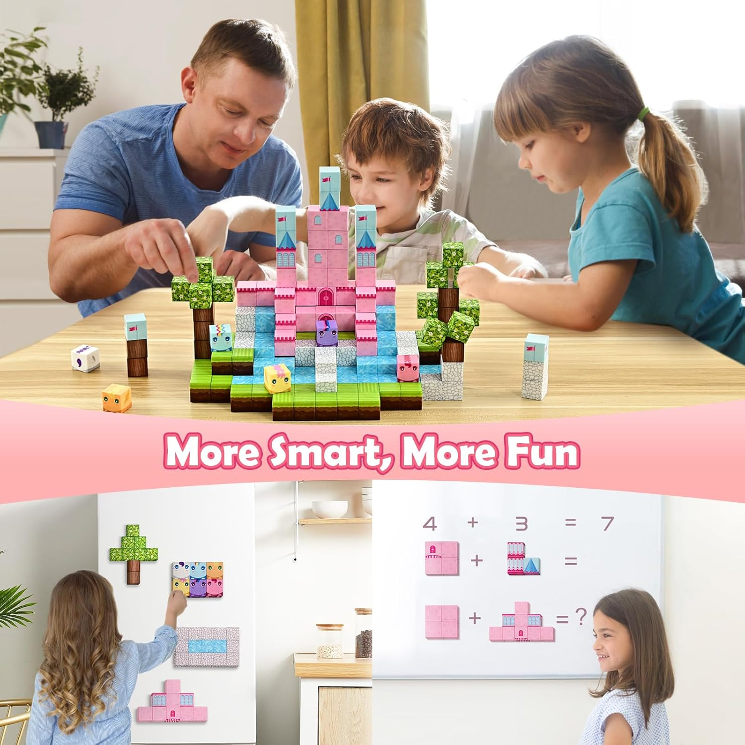 Magnetic Blocks for Girls Toys - 100PCS Magnet Castle Building Set, Sensory Toys for Toddlers, Magnetic Tiles Toys Gifts for Kids Age 3+, Fidget Cubes Construction Toys for Christmas, Birthday image number 3