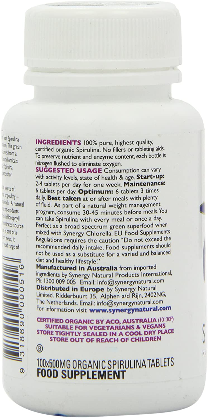 Synergy Natural Organic Spirulina 100 Tablets 500Mg image number 2