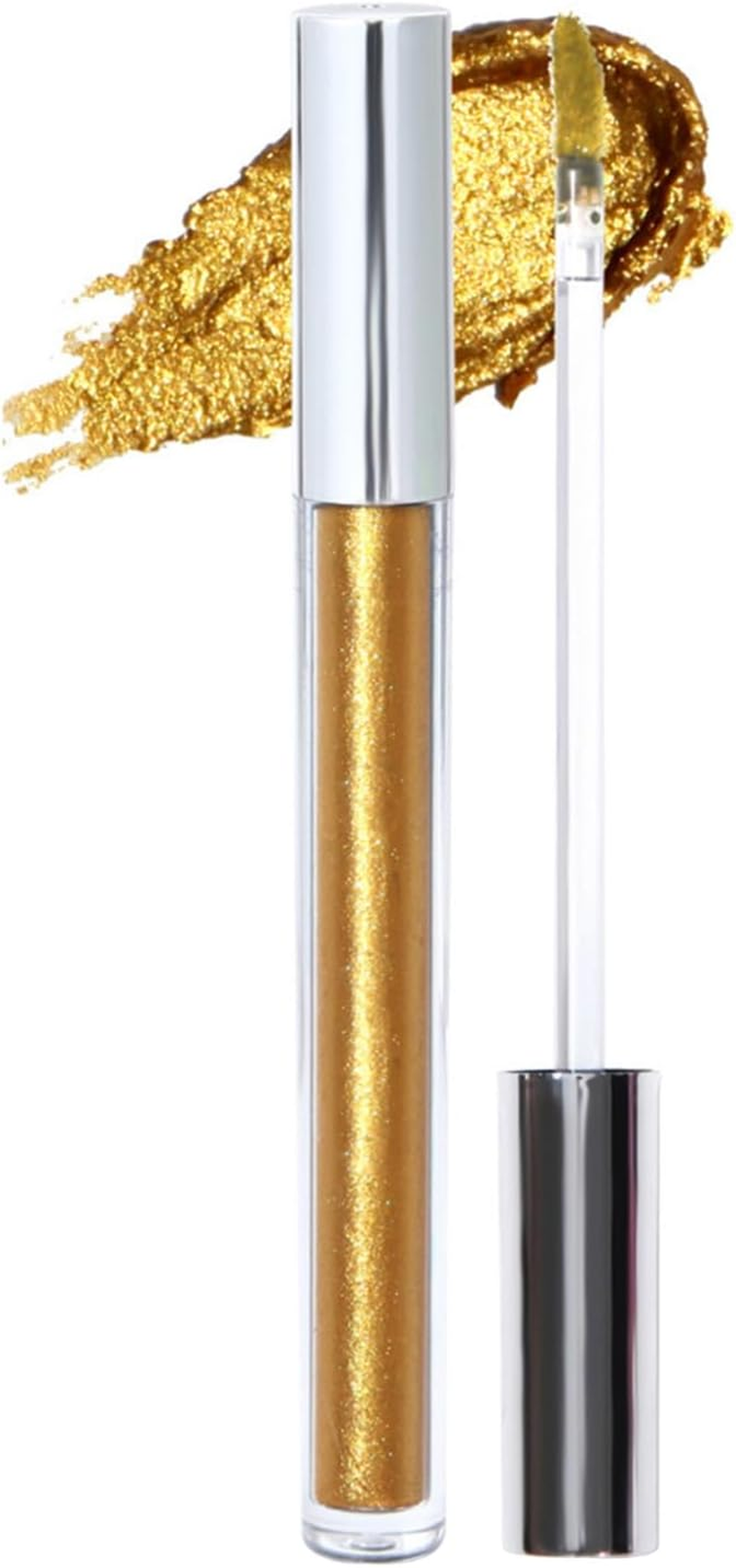 Yeahdor Metallic Glitter Liquid Lipstick Smudge Proof Waterproof Lip Gloss Long Lasting Vibrant Color Non Stick Cup Lightweight Feel Gold One Size - Dark Purple image number 2