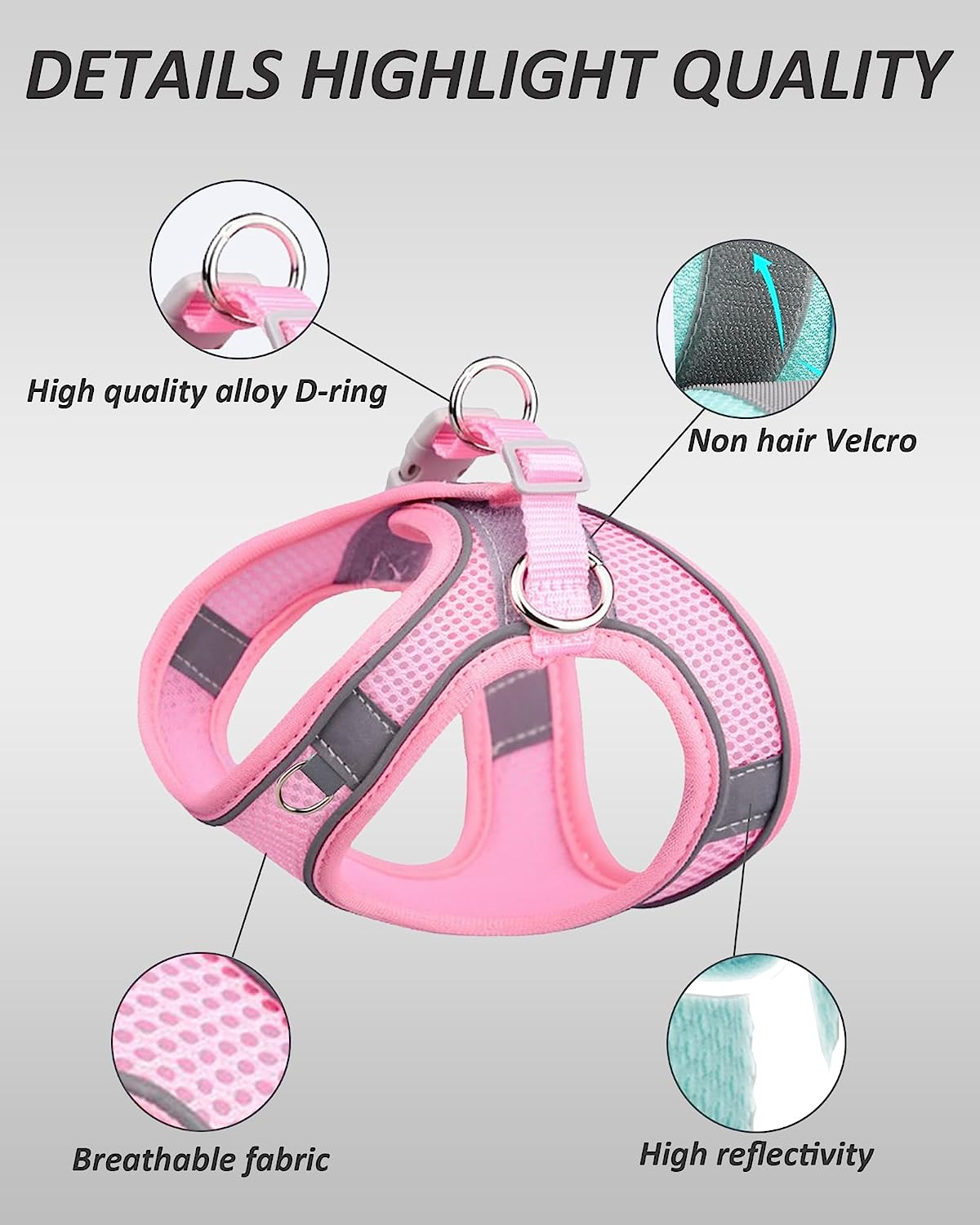 SOLMOONY Dog Harness for Small Medium Dogs No Pull, Puppy Harness and Leash Set, Step-In, Mesh, Reflective, Pink, S image number 6