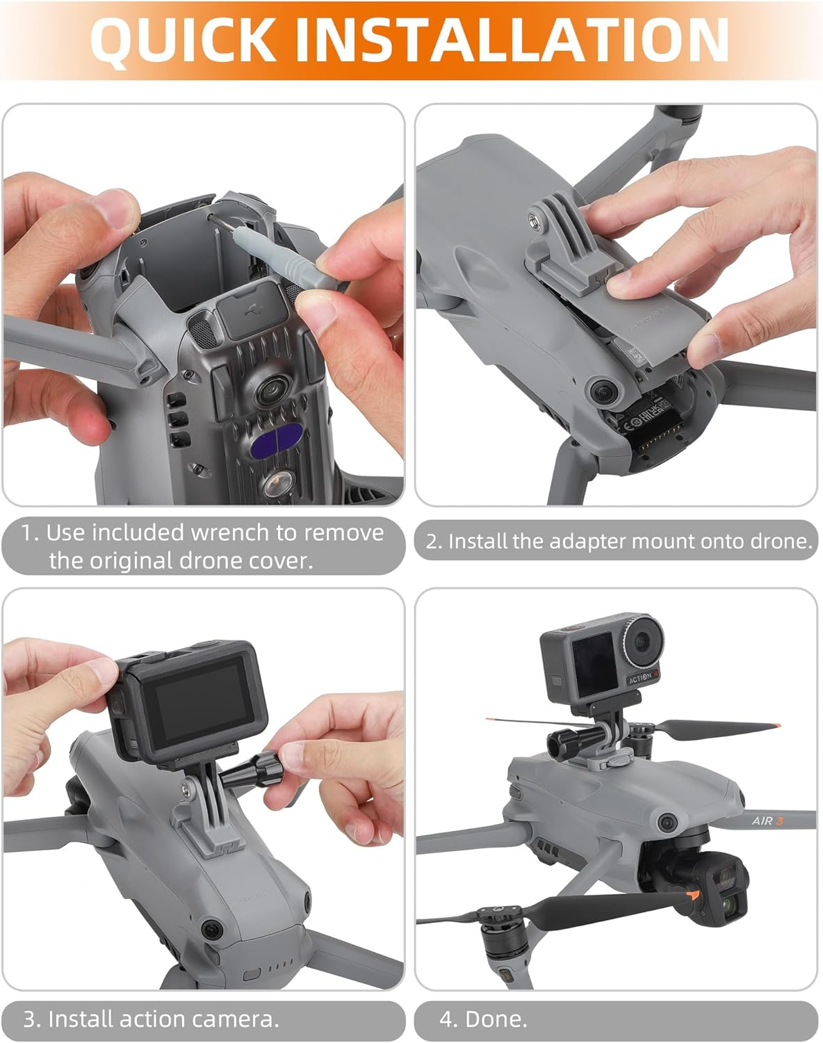 CERFFOOL Action Camera Mount for DJI Air 3 Drone for DJI Action 5 Pro 4/Gopro Hero 13 12 Black/Insta360 GO 3S 3/Insta360 X4 X3 Kit Adapter Extension Accessories image number 3