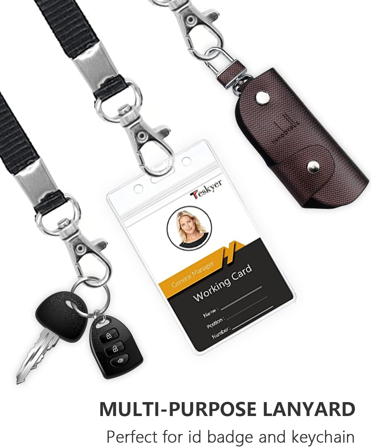 Teskyer Lanyards for Cruise Ship Cards, Lanyards with Waterproof Extra Thick Plastic Clear Badge Holders, Resealable Zip ID Card Holder, 2.5" X 3.5" Inner Size, Vertical Style, Set of 3, Black image number 3