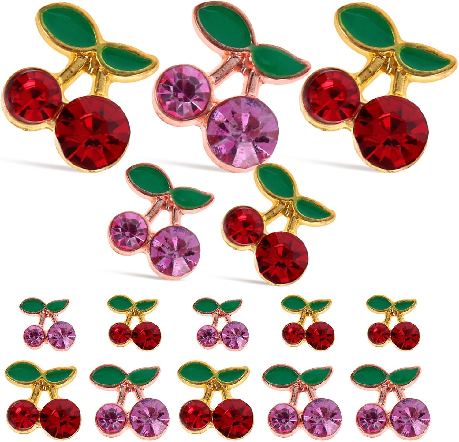 NULYLU 32Pcs Cherry Nail Art Charms for Women DIY Manicure Red and Rose Gold Rhinestone Nail Gems Cute Shiny Cherry Decorations for Natural image number 4