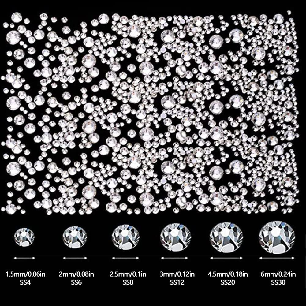 Pack of 2000 Flat Back Gems round Crystal Rhinestones 6 Sizes 1.5-6 Mm with Pick up Tweezers and Rhinestone Picking Pen for Craft Nail Clothing Shoes (Red) - Champagner image number 2