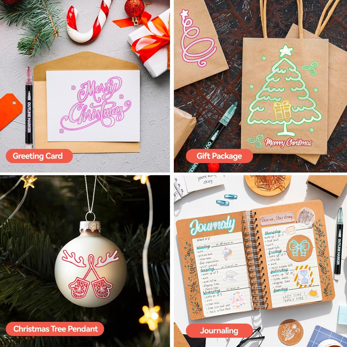 Outline Markers Pens 36 Colors, Shimmer Double Line Outline Markers Glitter Markers Set for Christmas Greeting Card Making,Drawing and Art Supply image number 3