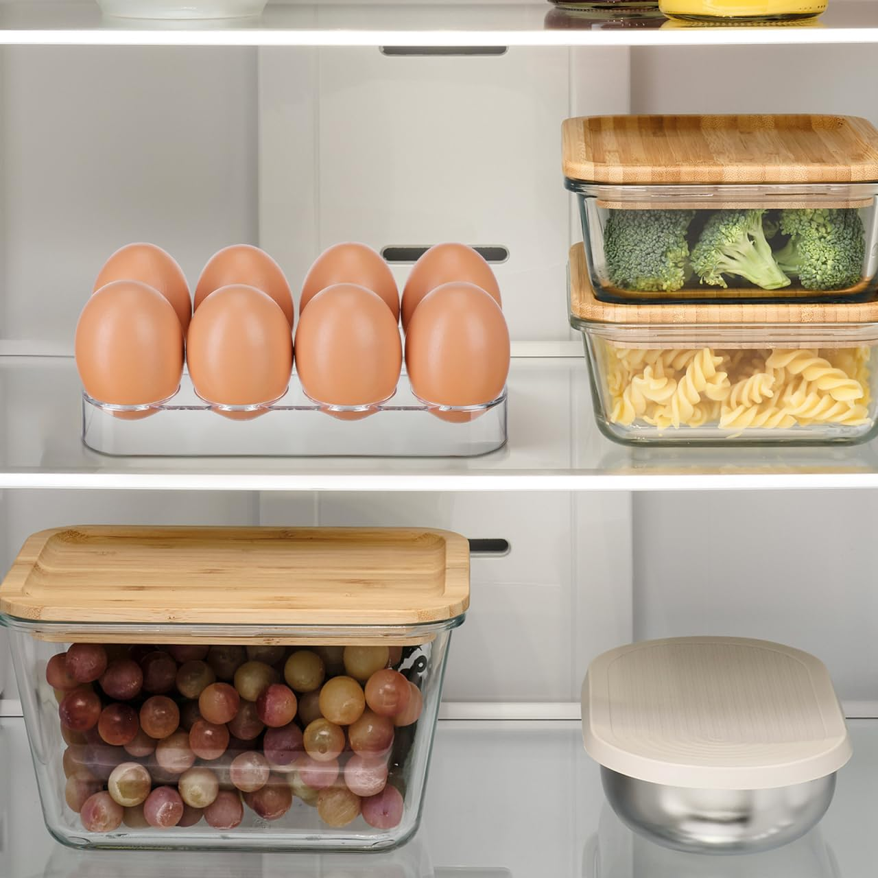 Tofficu 8 Egg Holder for Fridge Egg Tray with Transparent Cover Compact Pp Storage Rack Organiser for Refrigerator Kitchen image number 2
