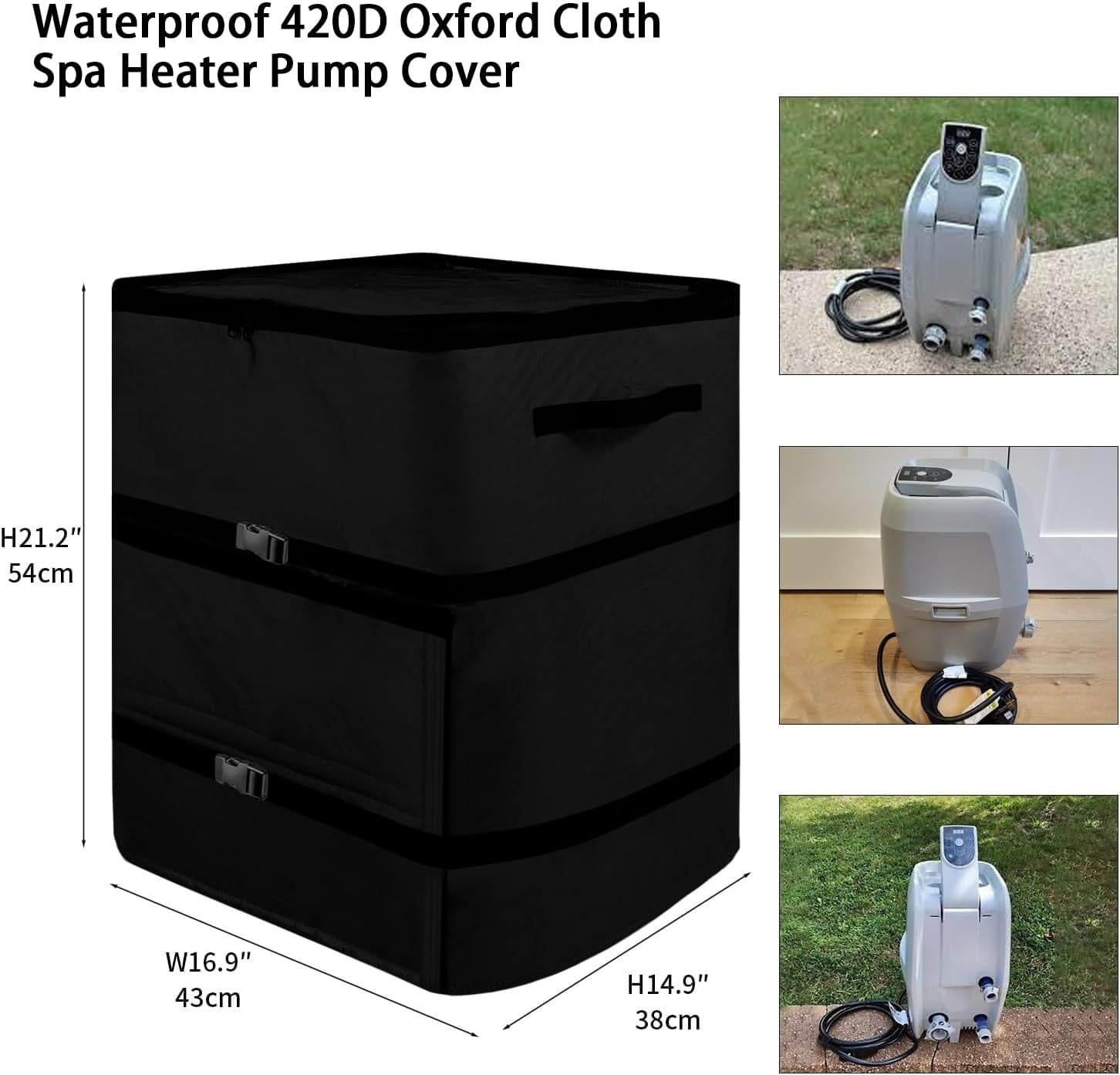 UCEDER Waterproof Hot Tub Pump Cover with Clear PVC Window,Insulated Spa Heater Cover with Install Door Design & Adjustable Buckle (Black, 16.9" X14.9"X21.2") image number 4