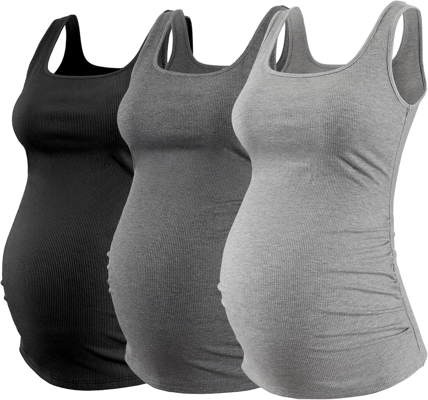 Ecavus 3PCS Maternity Square Neck Tank Top Sleeveless Ribbed Knit Basic Tops Pregnancy Athletic Yoga Shirts Camisole
