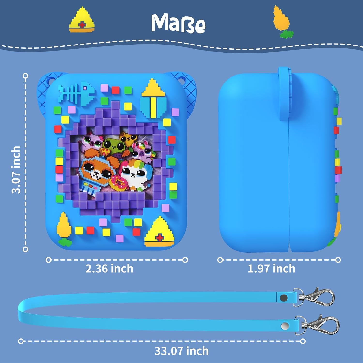 Protective Case for Bitzee Interactive Toy Digital Pet, MOWYEOK Protective Case with Food Print, Compatible with Accessories of the Bitzee Interactive Toy Digital Pet, with Lanyard (Blue) image number 4