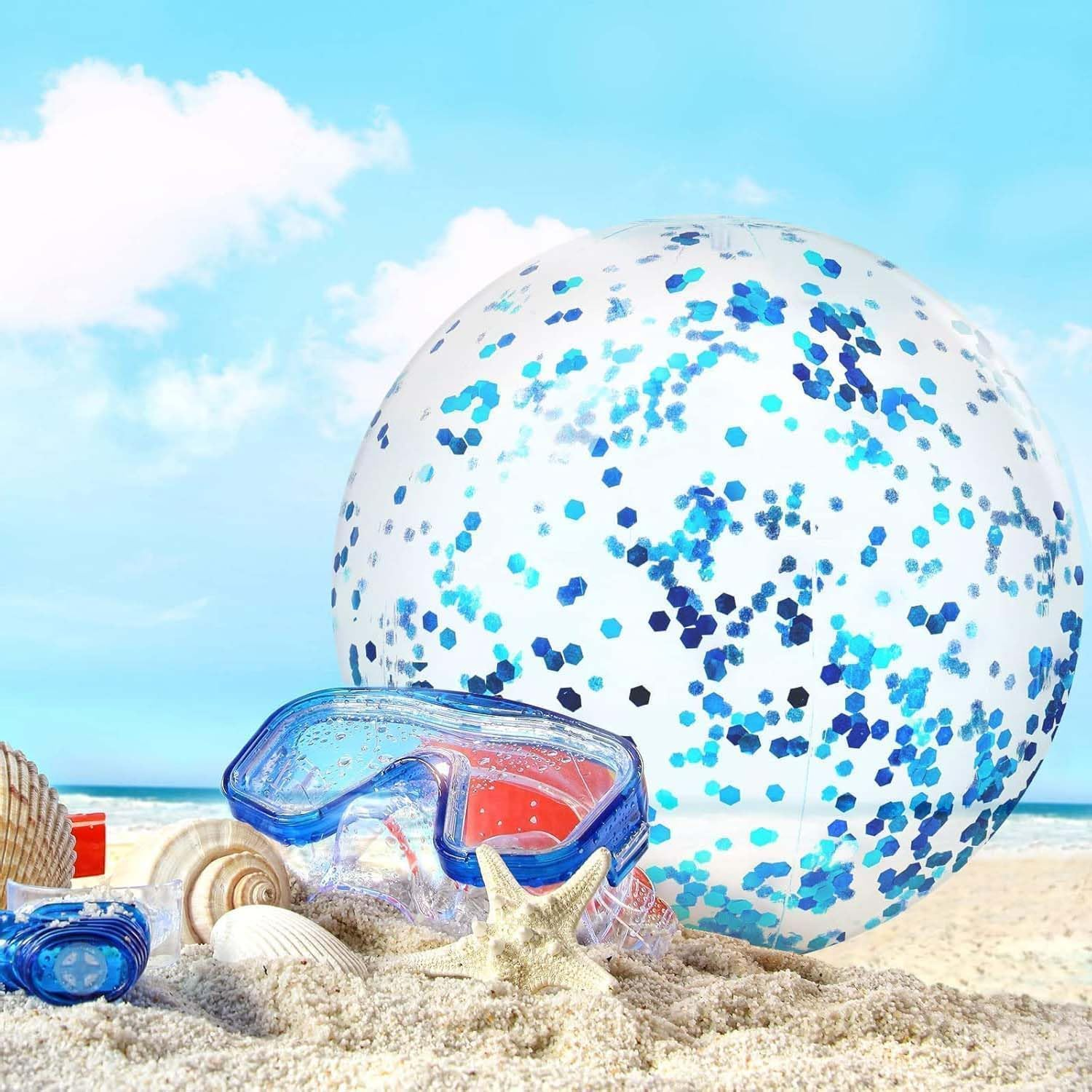 Inflatable Water Ball, Pack of 3 Inflatable Glitter Water Balls, Beach Ball, Swimming Pool Party Ball for Summer Outdoor Activities, Inflatable Ball, Large Water Ball image number 2