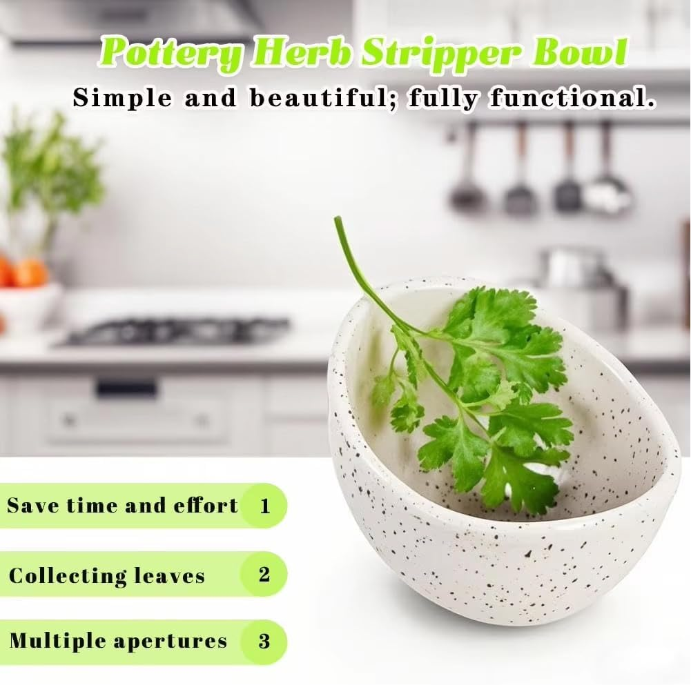 Herb Stripper Bowl, Herb Tool Stripper Bowls, Multipurpose Pottery Herbs Stripper Quick Separating Leaves and Stems, Kitchen Gadgets for Salads Cooking and Meal Prep(Green Glaze) image number 2
