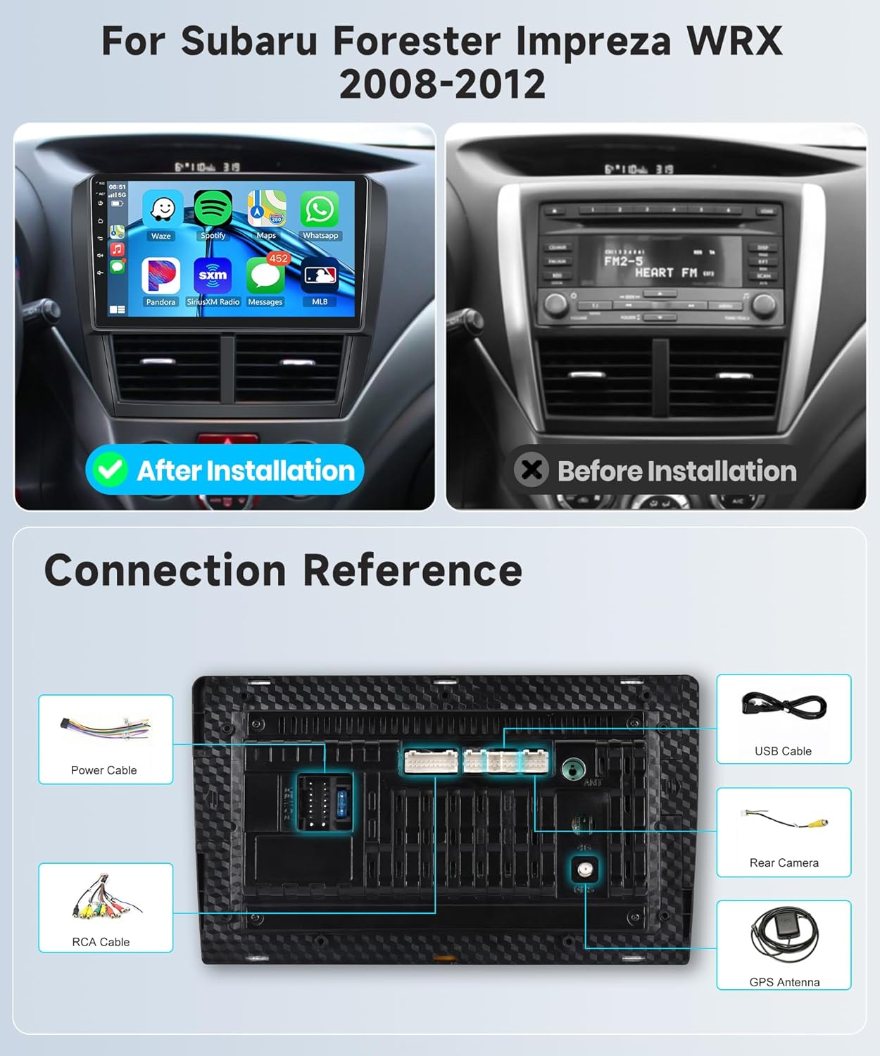 2G+64G for Subaru Forester Impreza WRX 2008-2012, Rimoody Android Car Stereo Radio Carplay Android Auto Mirror Link GPS Wifi EQ 10.1 Inch Touch Screen Bluetooth FM/RDS Backup Camera image number 4