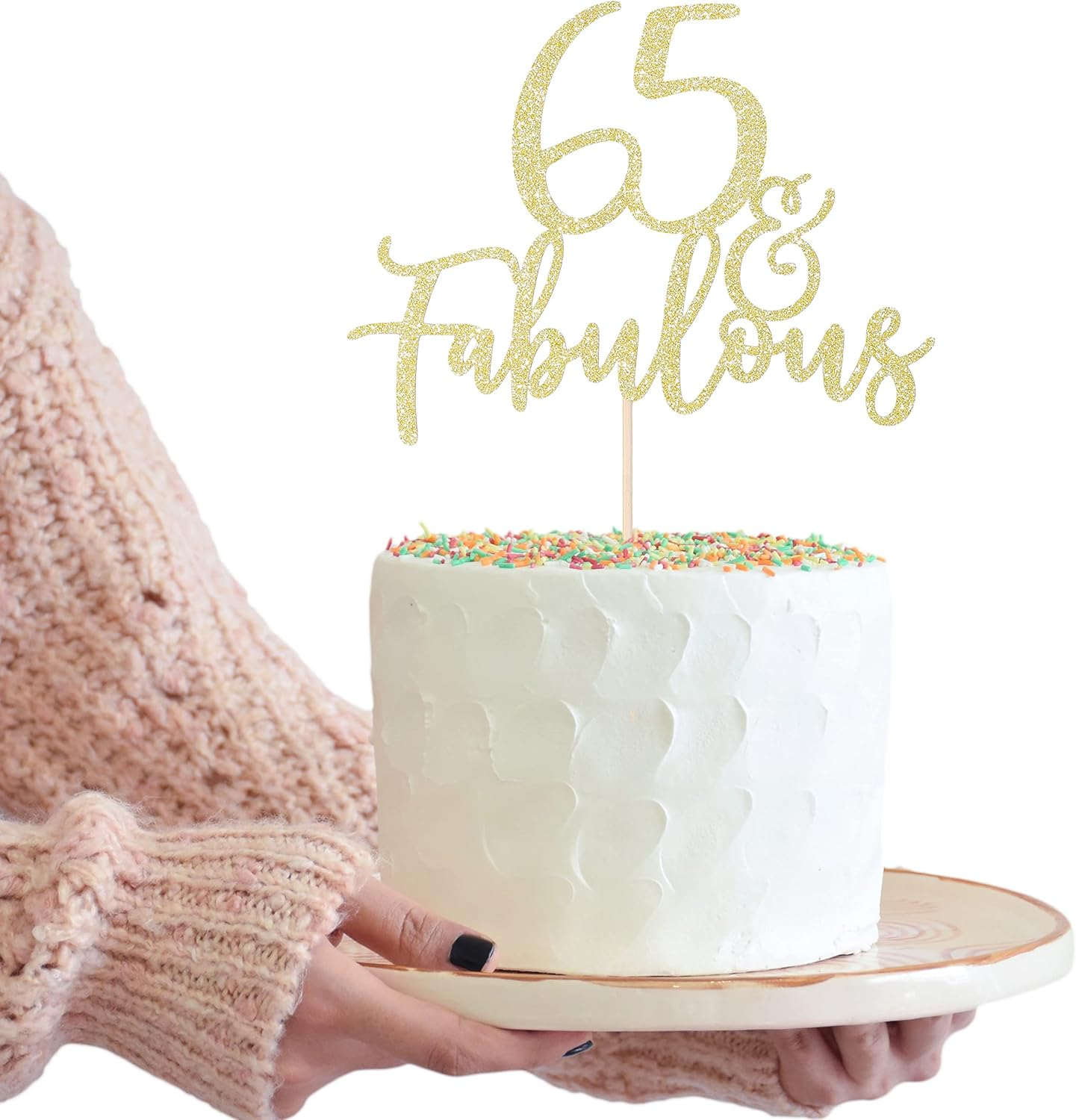 LOVENJOY Cake Topper 65Th and Fabulous Birthday Cake Decoration Gold Glitter 65Th Cake Topper for 65Th Birthday Party Cake Decoration image number 6