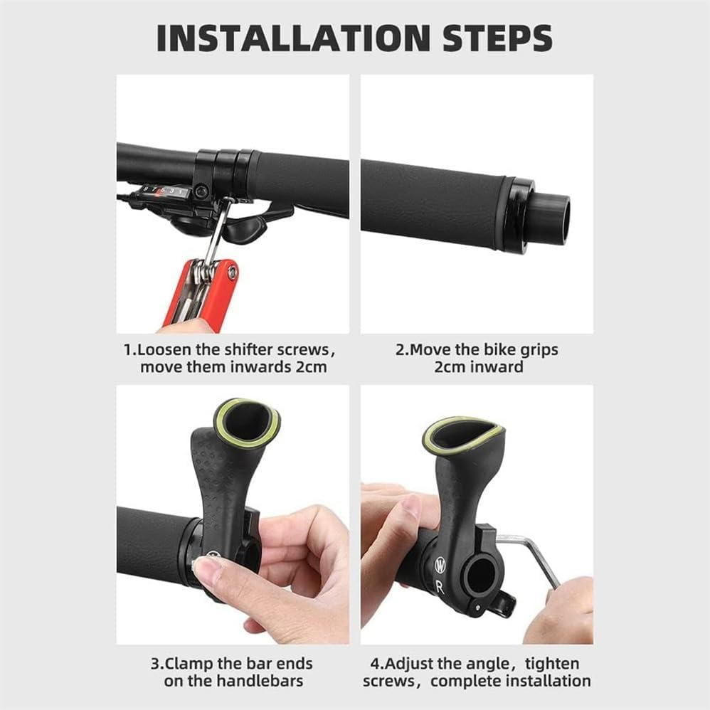 Bike Handlebar Ends Ergonomic No-Slip MTB Mountain Bike Road Cross-Country Bicycle Handlebar Extender Bar Ends Suitable for 21.8-22.8Mm Handlebar,With Fluorescent Effect