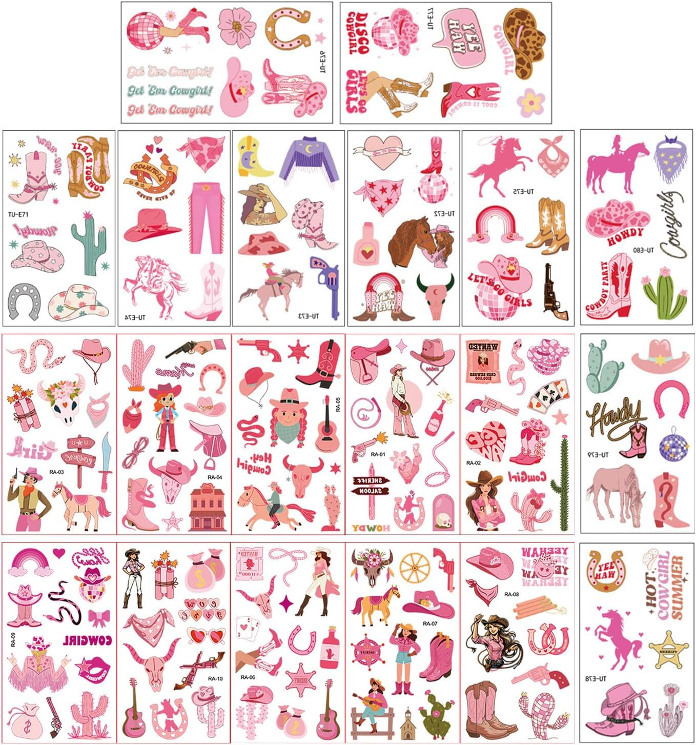20 Tattoo Stickers, Pink Cartoon Cowboy Pattern Stickers, Cute Face Stickers for Kids Decoration, Party Temporary Tattoo Stickers