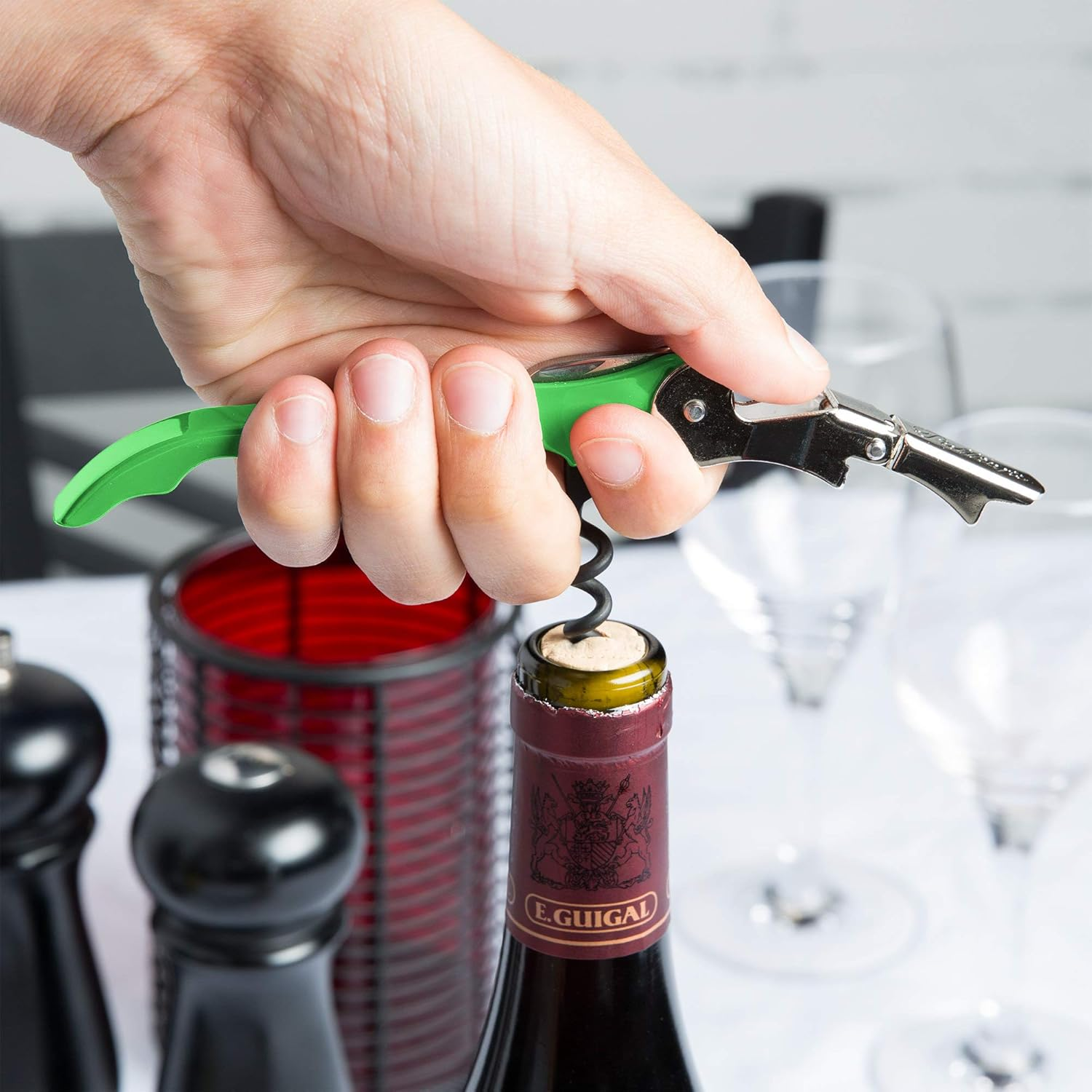 Pulltap'S Double-Hinged Waiters Corkscrew, Wine Opener and Foil Cutter, Beer Bottle Opener, Lime Green image number 5