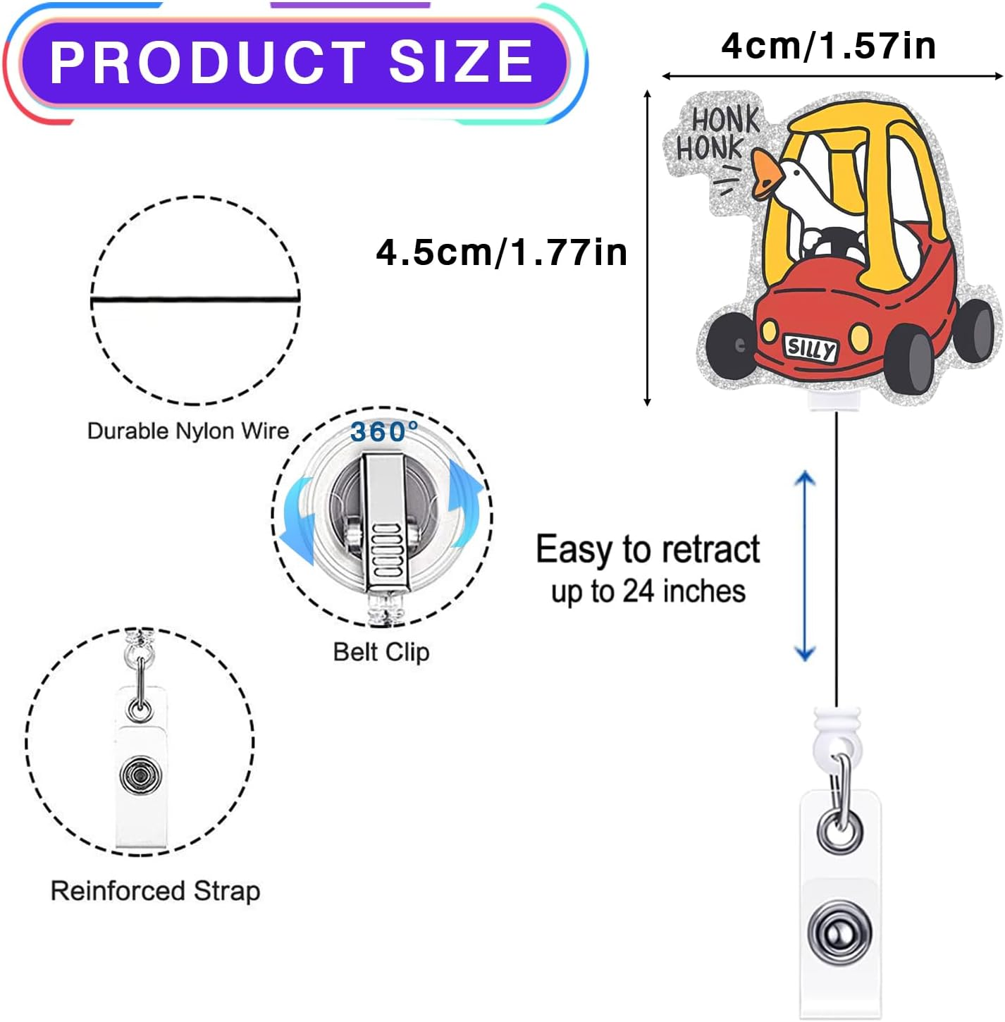 Funny Angry Goose Badge Reel Retractable for Nurse Nursing RN CNA LPN Medical Worker & Office Staff | Cute Nurse Gifts, Silly Goose Badge Holder with Alligator Clip & 24&rdquo; Durable Nylon Cord | Acrylic image number 4