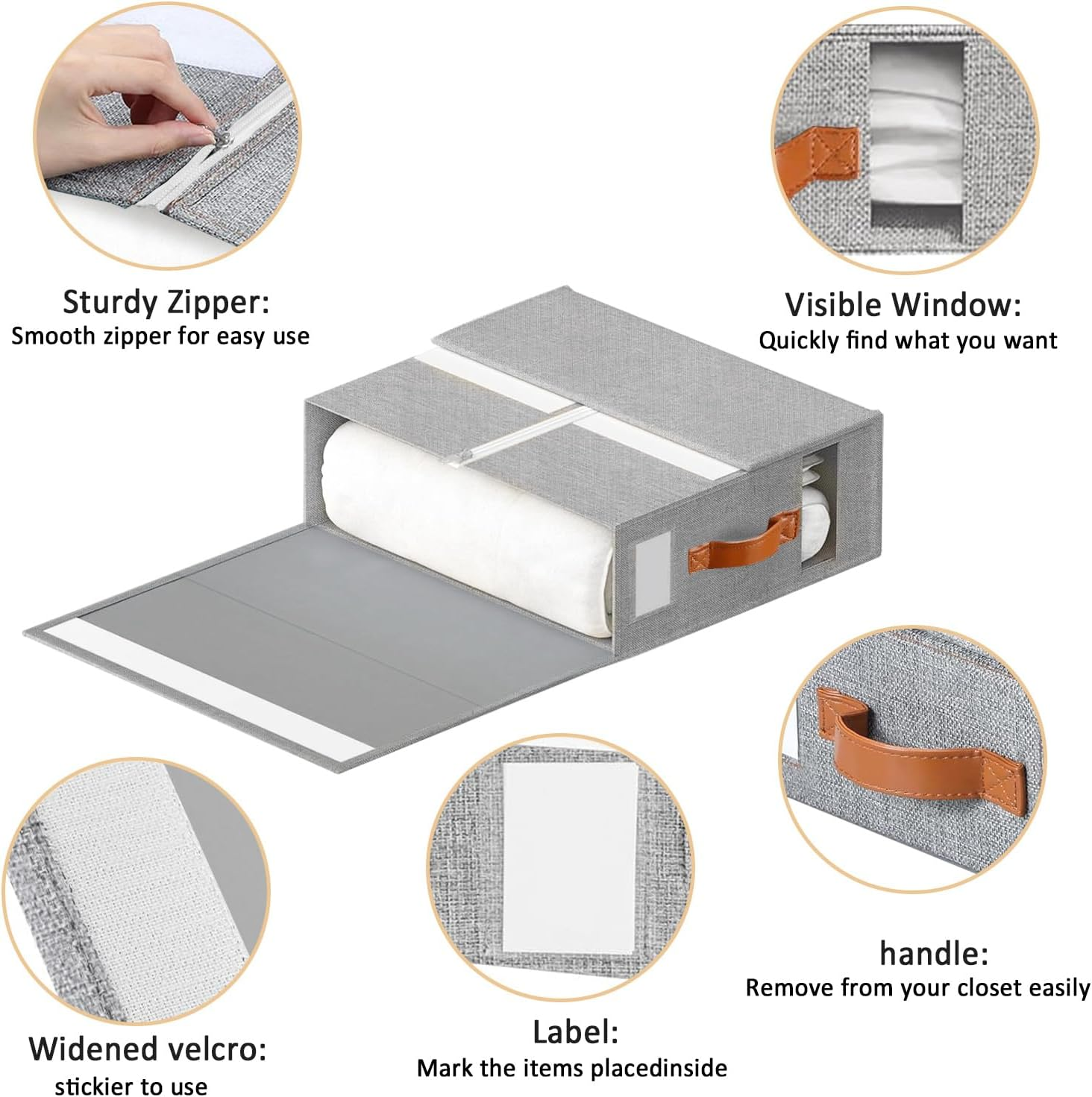 Foldable Bed Sheets Organizers and Storage(King & Queen Size),Linen Fabric Closet Organizers with Window,Folding Bedding Storage Box for Bedsheets and Pillow Cube Organizer (8 Pack Grey) image number 5