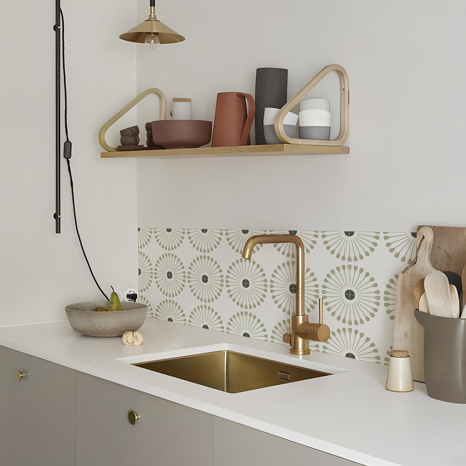 Alwayspon Tile Sticker, Sage Green Self Adhesive Stick on Tiles Transfer Sticker for Bathroom Kitchen, Splashback, Peel and Stick Vinyl Floor Wall Tiles Sticker, 10Pcsx15Cm/6Inch image number 2