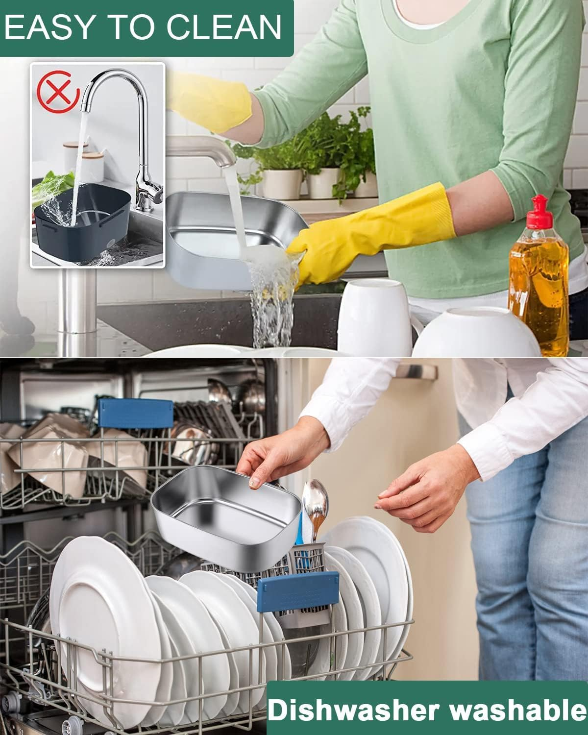 Electric Lunch Box Food Heater 60W1.5L Leak-Proof Heated Lunch Box 12V 24V 220V 3 in 1 Portable Food Warmer for Car/Truck/Office 304 Stainless Steel Container Spoon & Fork and Carry Bag (Dark Green) image number 3