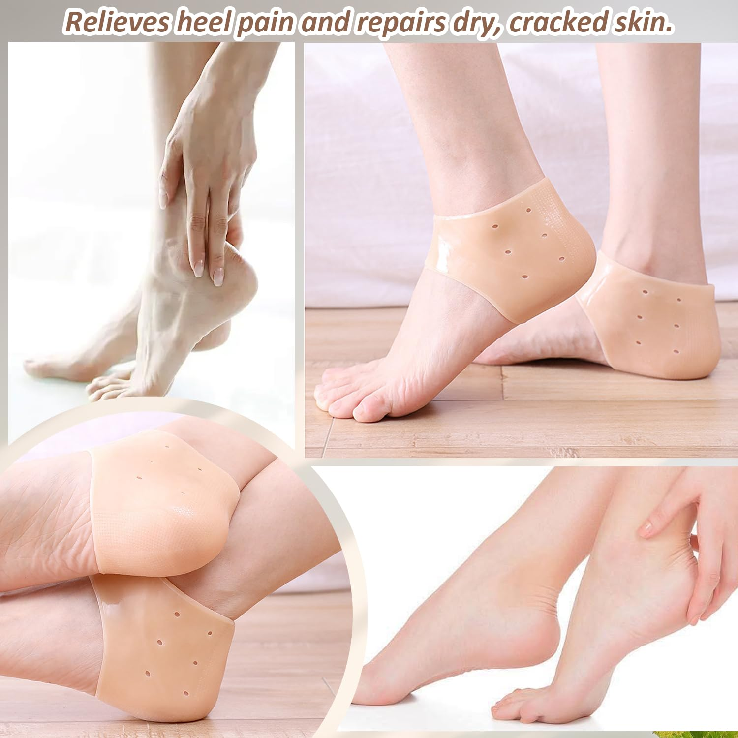 EKIND Silicone Heel Protectors, Breathable Cups & Ankle Gel Pads Cushion for Heel Pain and Cracked Heels Relief for Men and Women(Complexion with Holes) ﻿ image number 2
