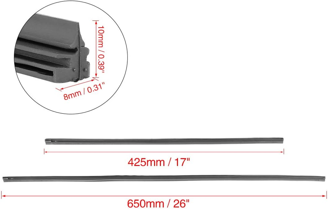 X AUTOHAUX 4Pcs 425Mm 650Mm 17" 26" 8X10Mm 3 Section Car Windshield Wiper Blade Refill image number 4