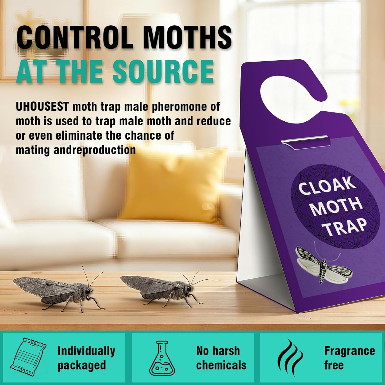 Moth Traps, Clothes Moth Killer with Sticky Glue Pheromone, No Toxic Odorless Organic Meal Moths Trap,Sticky Trap Based Repellent for Closets Carpet Kitchen Garden Barn,6 Packs