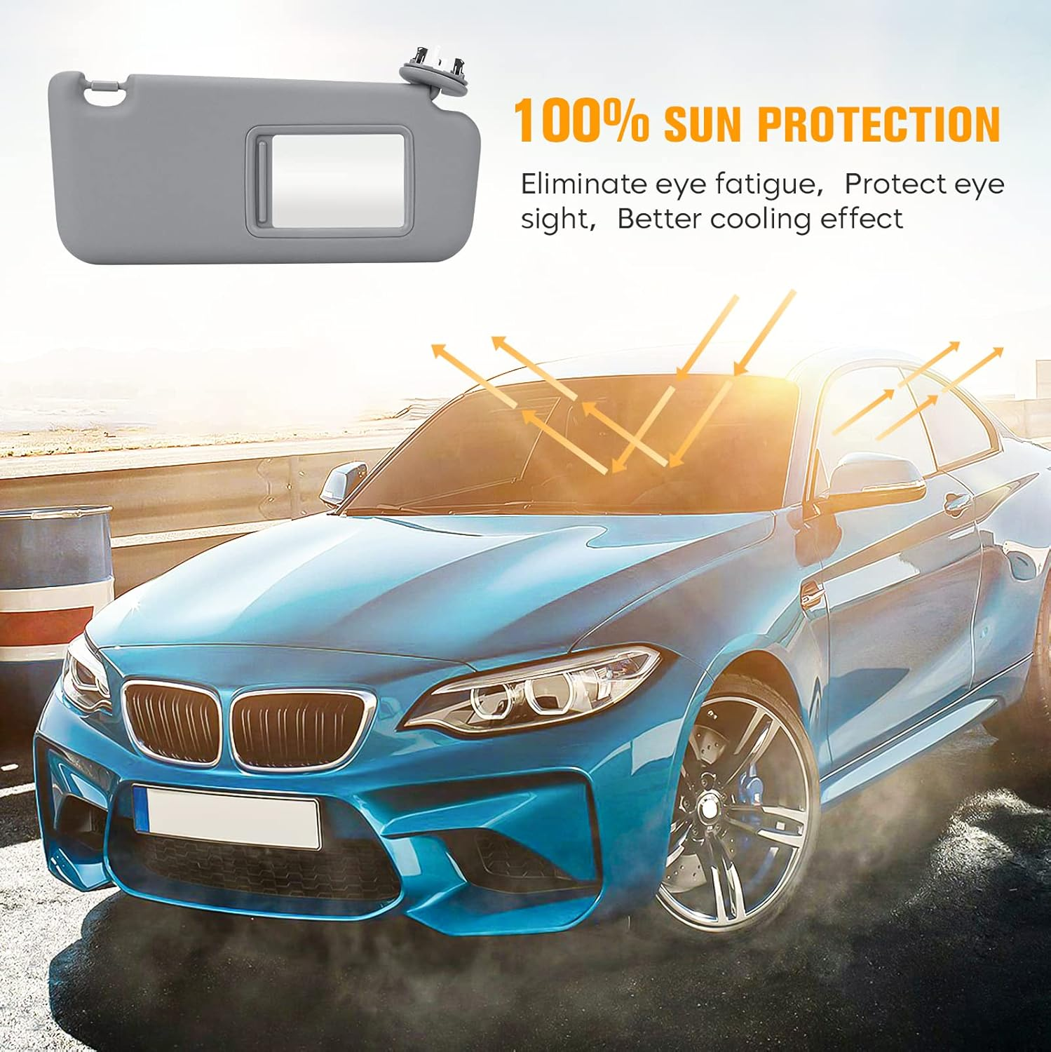 Right Passenger Side Sun Visor for Toyota RAV4 2006 2007 2008 2009 2010 2011 2012 2013, Replace for 74310-42452-B2, Grey Right Side Sun Visor with Light