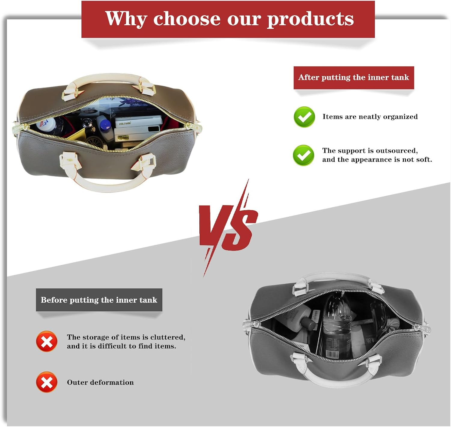 Lckaey Purse Inserts ​For Lv Speedy 25 Organizer Insert, for Monogram Bag, Handbag Protective Insert ​Tote Bag and Hand Bag Protector, Organizer Insert 1083Red-M 9X5.5X5.5In image number 5