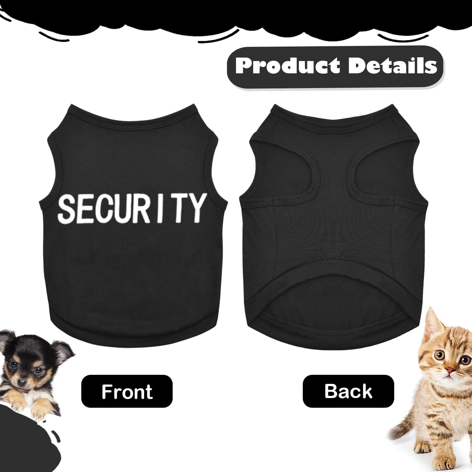 4-Pack Dog Clothes for Small Dogs Boy Male Summer Black Letter Security Puppy Shirts Cute Cool Breathable Clothes for Chihuahua Yorkie Shih Tzu Dachshund Pet Cat Outfit Clothing, Medium image number 3