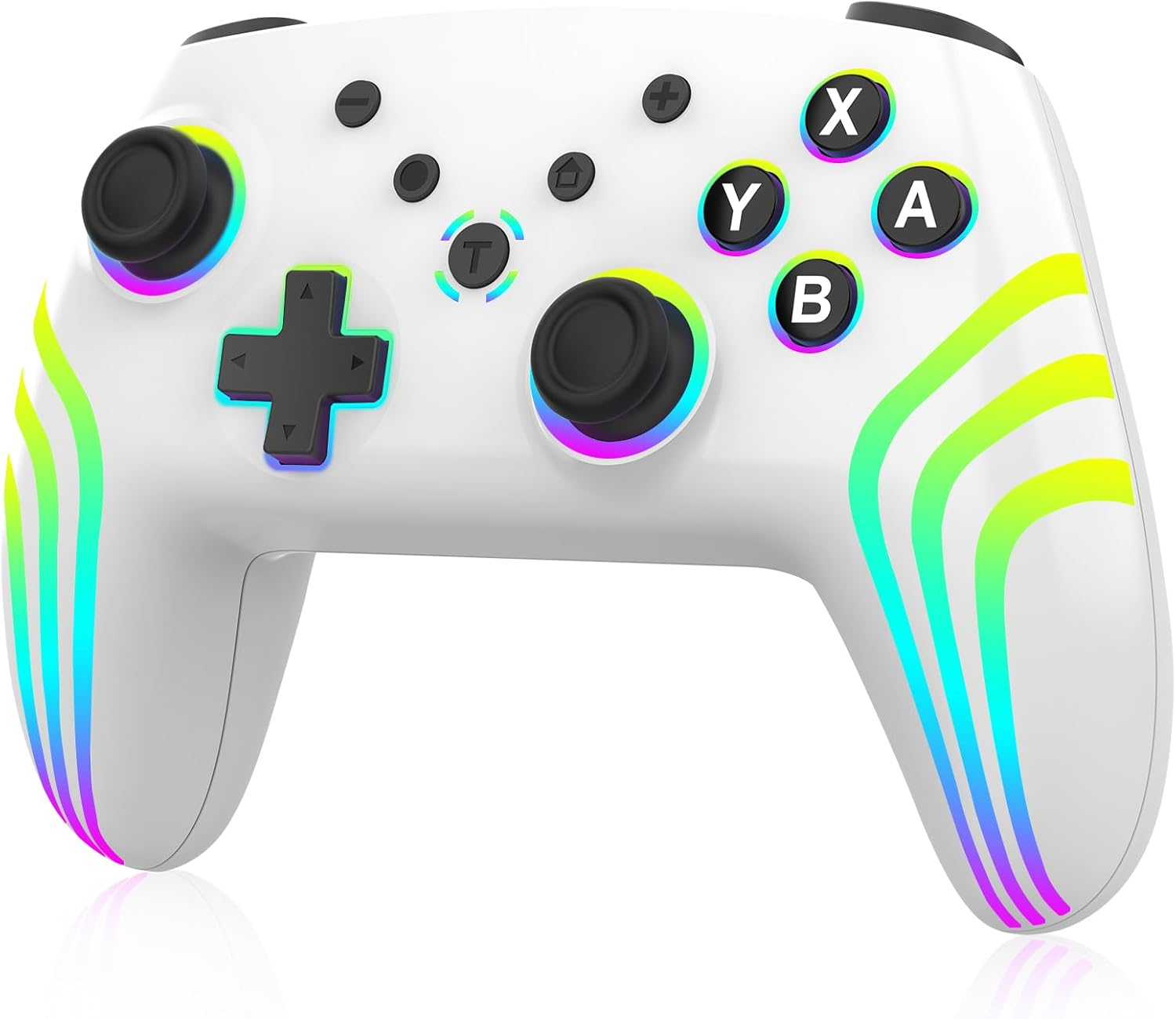 Wireless Controller for Switch/Switch 2/Lite/Oled/Pc, Gamepad with 7 Color Changing RGB Lighting/Dual Vibration/6 Axis Gyroscope/Turbo, White image number 2