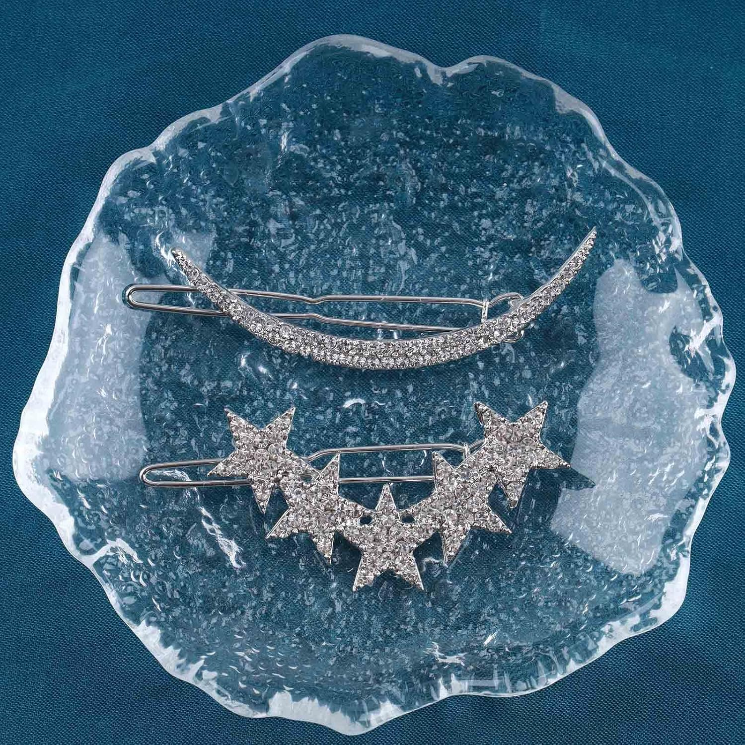 Yheakne Boho Crystal Moon Star Hair Clip Cz Star Hair Clip Silver Rhinestone Crescent Moon Hair Clip Cz Hair Clip Headpiece Decorative Headwear for Women and Girls (Silver Star and Moon) image number 5