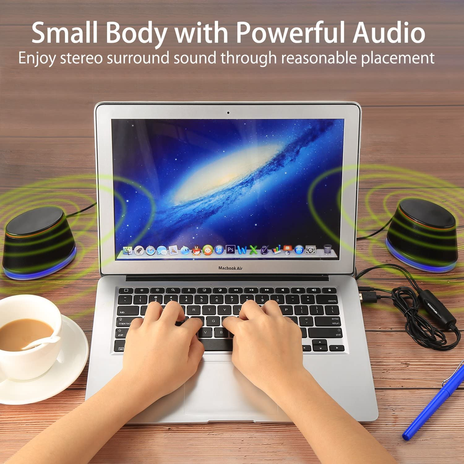 Sanyun SW102 Computer Speakers, 5Wx2, Deep Bass in Small Body, Stereo 2.0 USB Powered 3.5Mm Aux Multimedia Speakers, Built-In Bottom Bass Radiators, PC Laptop Desktop Speakers, Black image number 2
