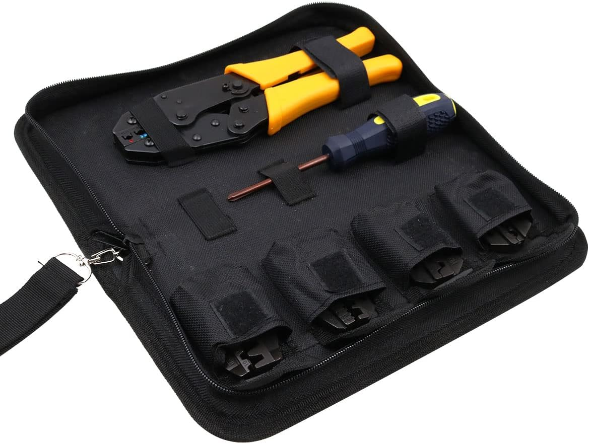 ZONADA Crimping Tool Kit Electrical Insulated Terminals Ferrules Ratchet Crimper Cable Wire Terminal Plier Screwdriver Set 5 Interchangeable Tips Dies from 0.5Mm to 35Mm&sup2; with Carry Bag image number 2