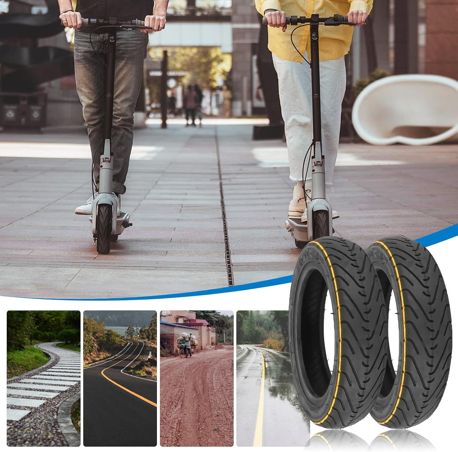 Prodroam 10 Inch Tyre Tubeless 60/70-6.5 for Segway Ninebot Max G30 G30D 2 G30E 2 G30P G30LP Electric Scooter Replacement Tyres Front Rear with Valve, No Self-Healing (Yellow Stripes, 2 Pieces) image number 4