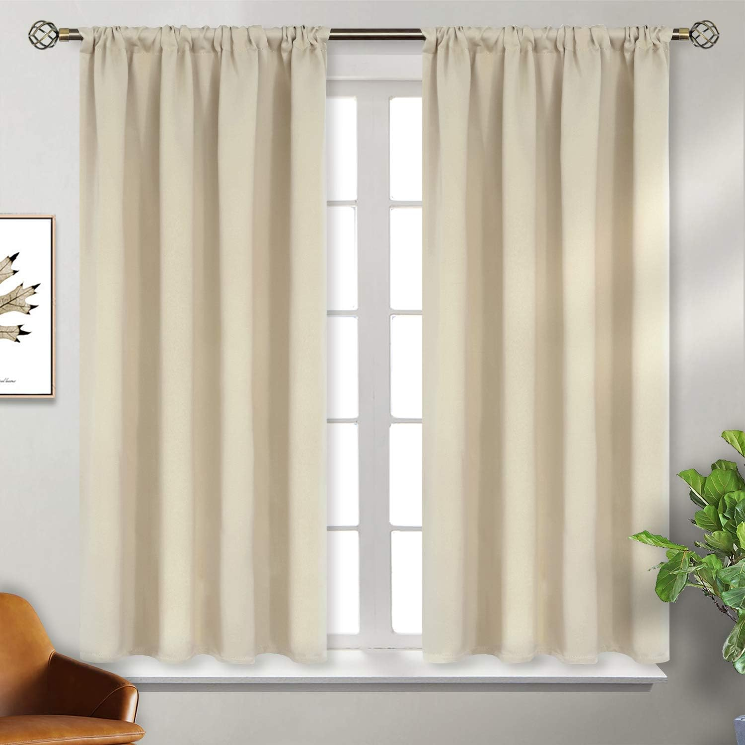 Bgment Beige Room Darkening Curtains 45 Inches Long - Rod Pocket Thermal Insulated Blackout Window Drapes for Short Bedroom Kitchen Cafe, 42 X 45 Inch, 2 Panels image number 1