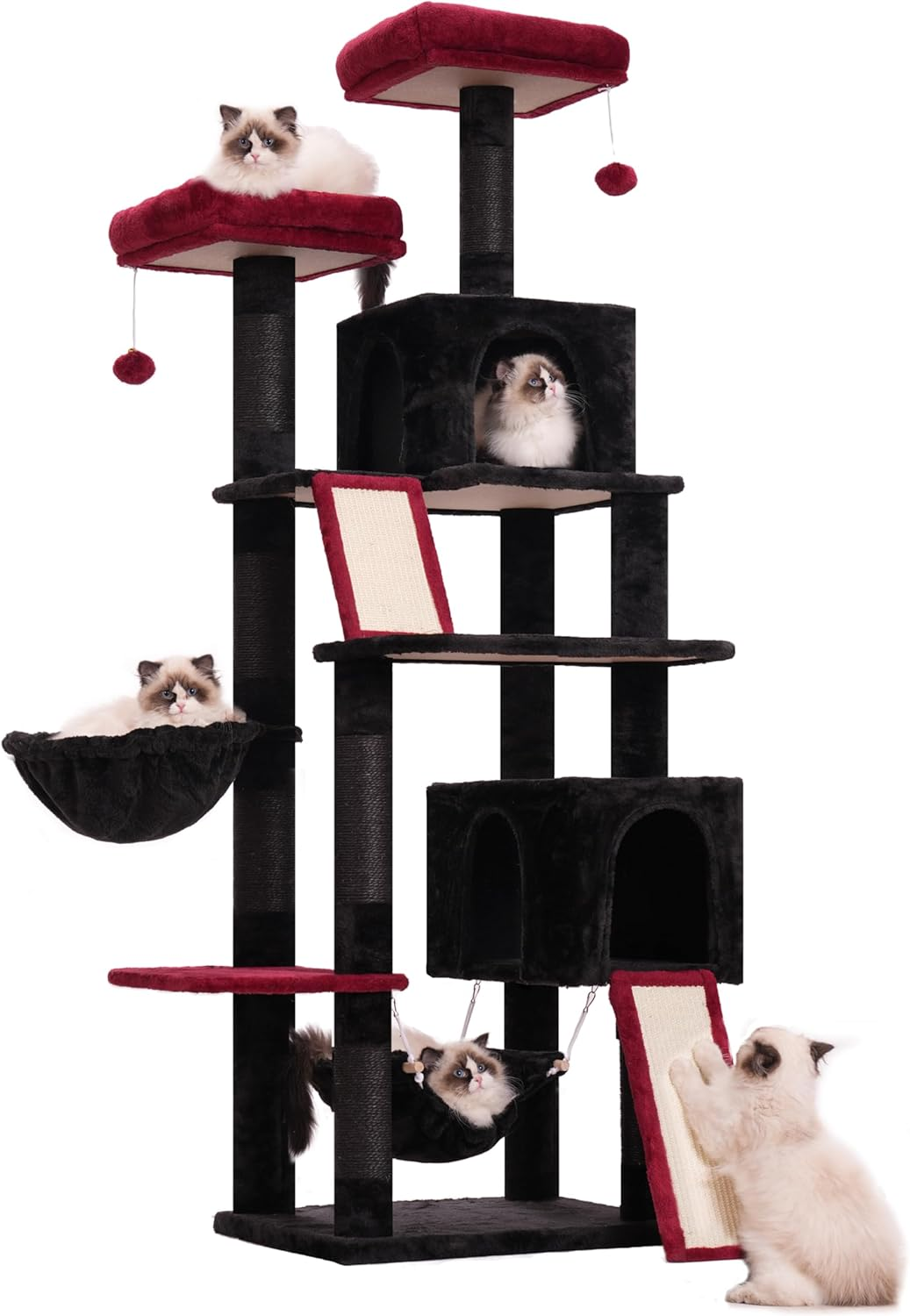 Gitelsnour Cat Tree, 71'' (180Cm) Cat Tower for Indoor Cats Large Adult, Multi-Level Cat Tree Tower with 2 Scratching Boards/Posts, 2 Plush Perches, 2 Cat Condos, Hammock, Smoky Gray GCT032G