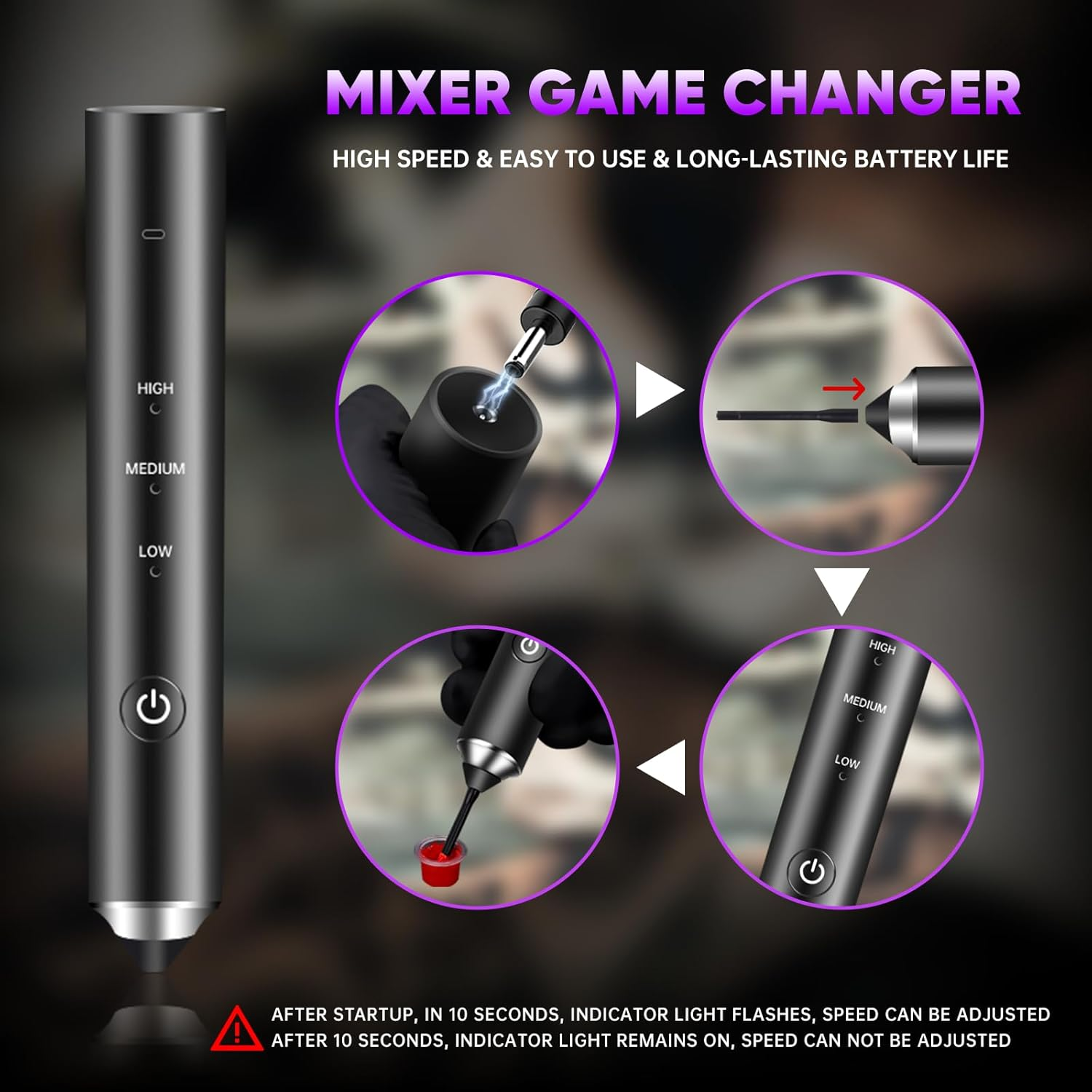Tattoo Ink Mixer Gun Machine, Mixers Game Changer, 3 Adjustable Speeds Wireless Mixer, without Continuous Pressing, New Rotary Tattoo Pigment Mix-Er Set with 100Pcs Mixing Sticks image number 2