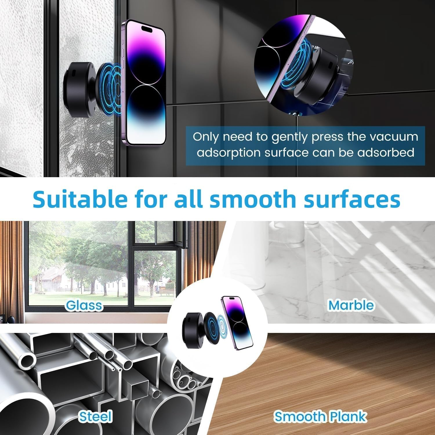 Xkimos 360&deg; Rotating Vacuum Magnetic Phone Holder, Double-Sided Strong Adsorption Car Phone Holder Charger, Hands-Free Magnetic Car Phone Holder for All Phones, Can Absorb All Smooth Surfaces (Black)