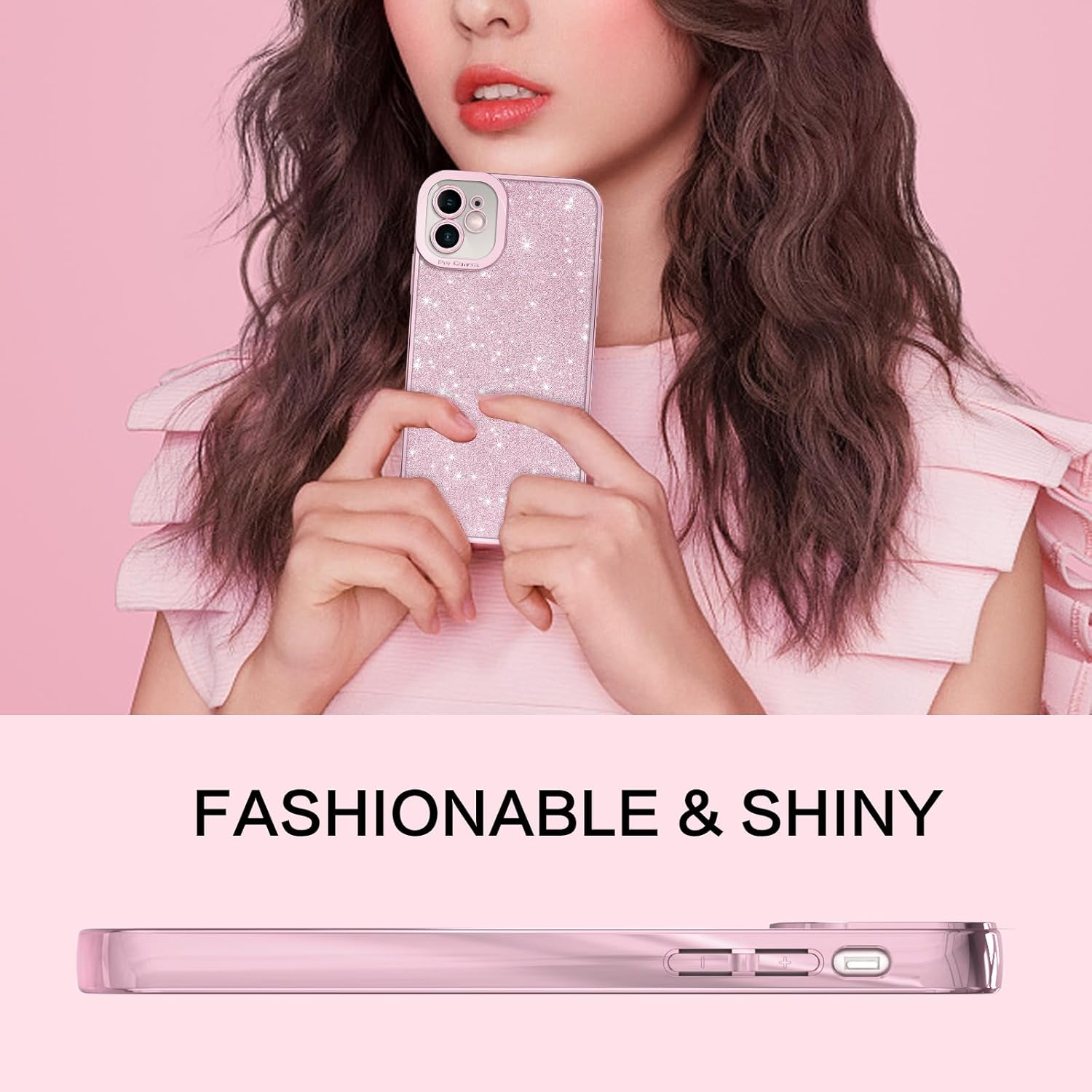 VENINGO Iphone 11 Case, Bling Sparkle Shockproof Full Body Protective Stylish Slim Glitter Cute Women Girls Girly Soft TPU Non Slip Drop Protection Lovely Phone Cases Cover for Iphone 11 6.1 Inch,Pink image number 3