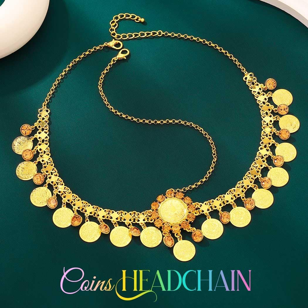 Fashband Gold Sequin Head Chain Boho Headpiece Hair Chains Festival Costume Hair Accessories for Women (Gold, One Size) image number 3