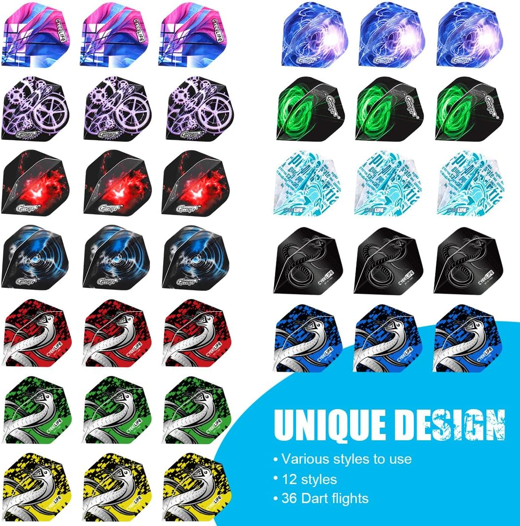 Cyeelife Steel Tip Darts 20G,Nylon Shafts+36 Flights(12 Designs)+Sharpener,For 4 Beginners image number 1