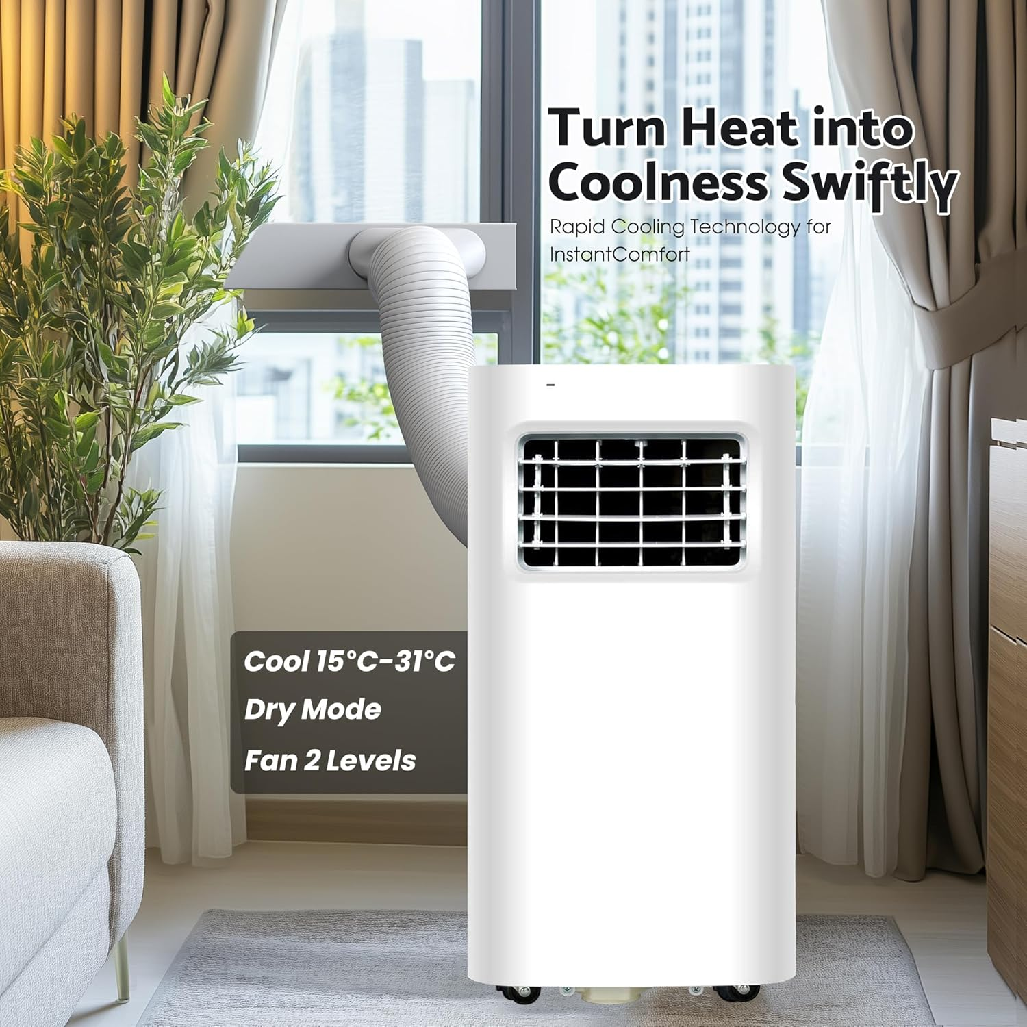 Advwin 9000BTU Portable Air Conditioner, 2.65KW Mobile Air Conditioner, Dehumidifier & Cooling Fan, 3-In-1 Air Cooler, LED Display, 24H Timer, for Home, Office image number 2