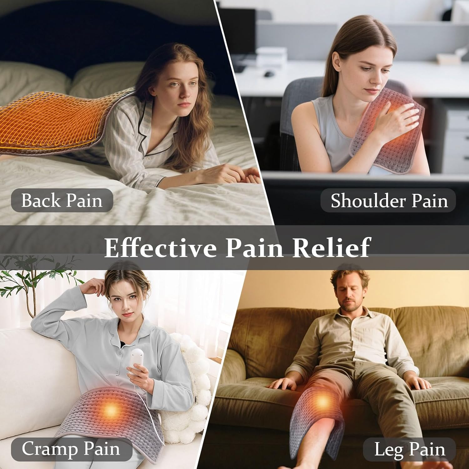 Oolong Electric Heating Pad for Back & Neck Pain Relief - Large 40X76Cm Moist/Dry Heat Therapy Pad with 9 Adjustable Settings, 4 Timer Modes & Auto Shut Off, Machine Washable (Grey) image number 6