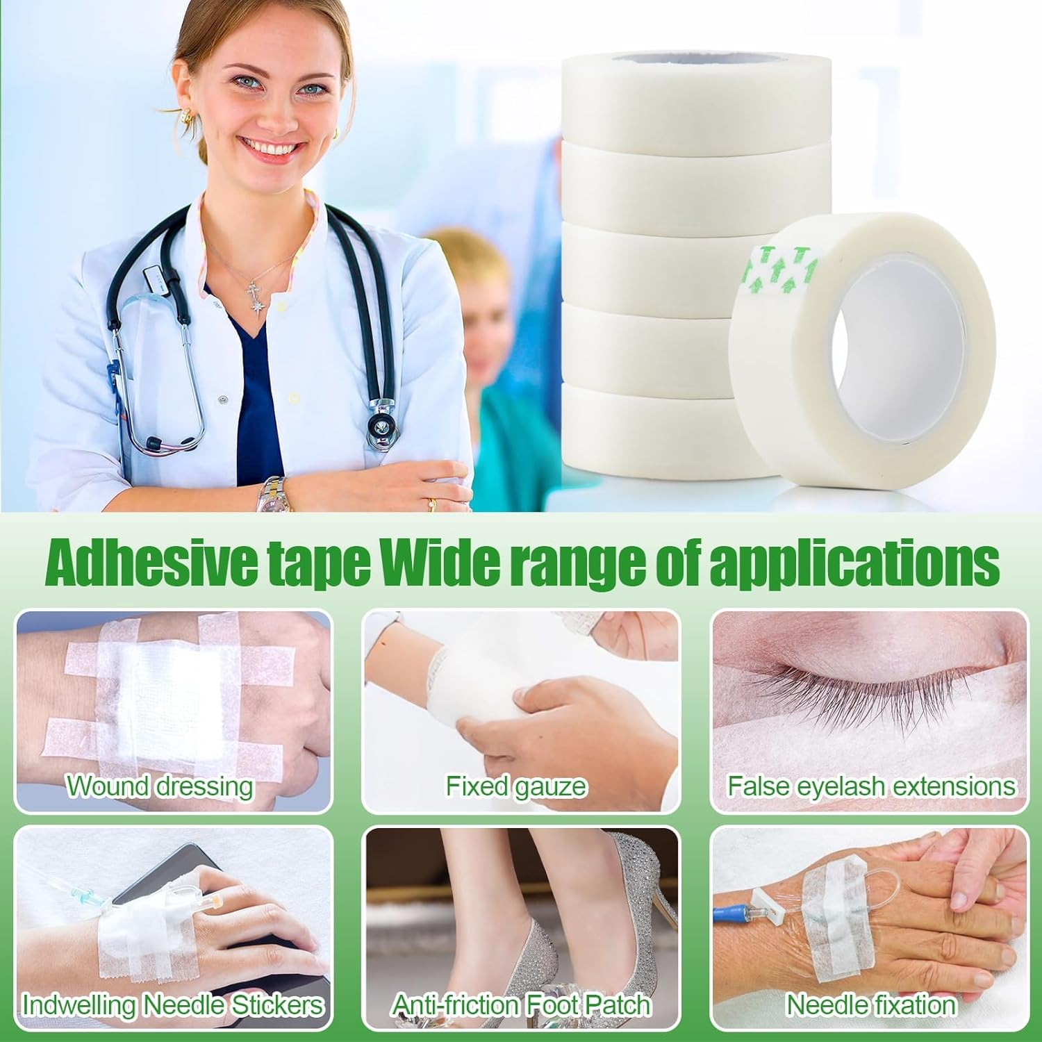 Breathable Medical Tape, 6 Rolls 1.25Cm * 9.1M Waterproof First Aid Tape, Clear Medical Tape for Snore Reducing, First Aid, Personal Use (White) image number 5