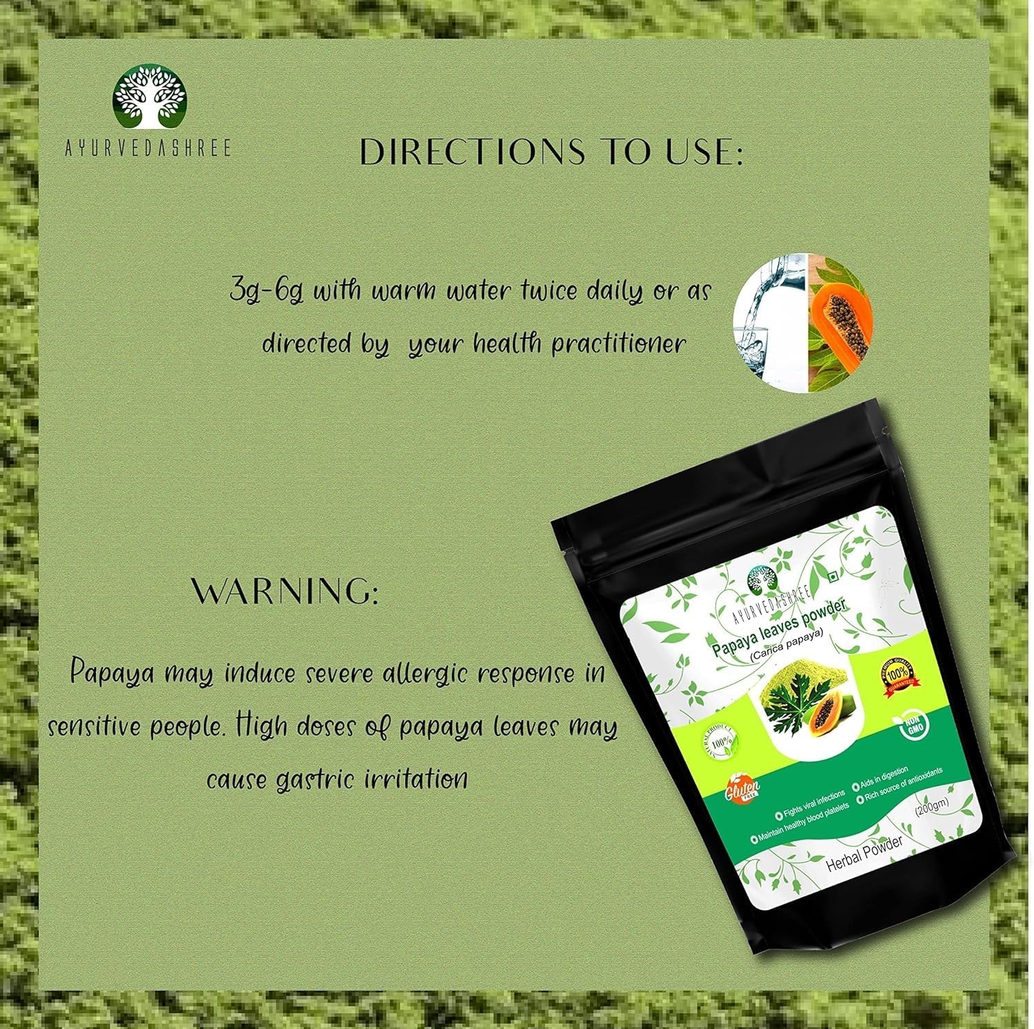Papaya Leaf Powder 200 Gm | Dried from Fresh Green Leaves, Good to Make Tea, Juice Extract, 100% Leaves Powder(No Fruit, No Seeds) | Non-Gmo,Vegan | Herbal & Natural image number 5