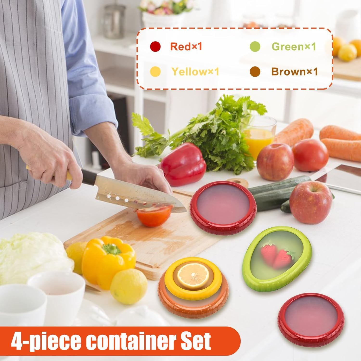 Fruit and Vegetable Storage Containers 4 Pack, Avocado Saver, Onion Storage, Container Tomato and Lemon Keeper, Fridge Storage Containers, Food Saver, Food Storage image number 4